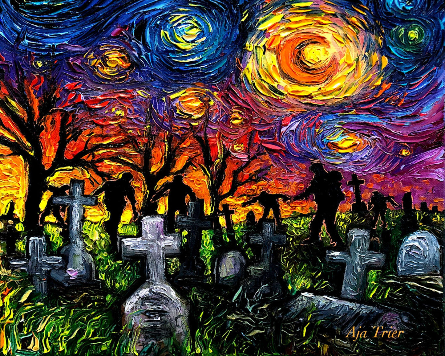 Halloween CANVAS PRINT Starry Night of the Living Dead Art by Aja choose size