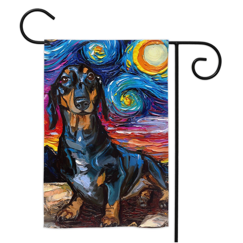 Black And Tan Dachshund Starry Night Yard Flags