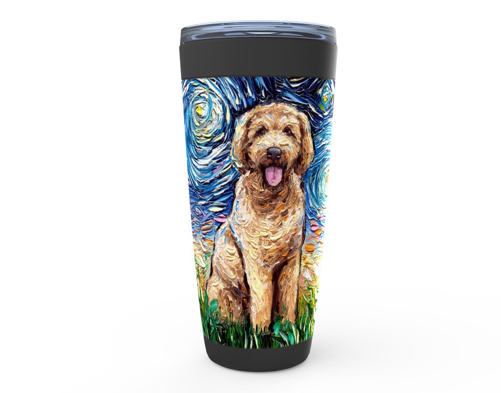 Goldendoodle Starry Night Dog Viking Tumbler Insulated Stainless Steel Drinkware Art By Aja Travel Mug