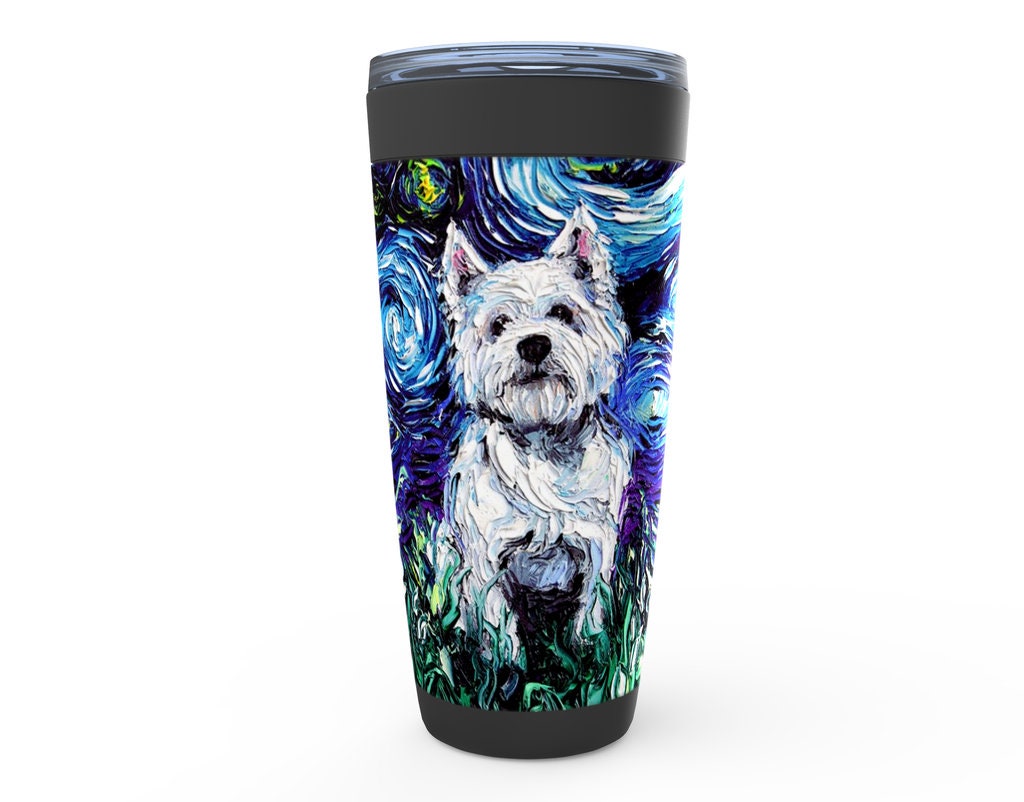 Westie Starry Night Dog Viking Tumbler Insulated Stainless Steel Drinkware Art By Aja Travel Mug West Highland Terrier