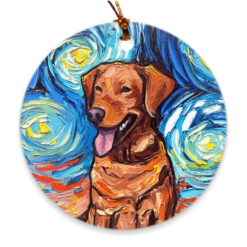 Fox Red Labrador Starry Night Dog Porcelain Ornaments Choose Heart Snowflake Or Circle Printed On Both Sides Ceramic Heirloom Decoration