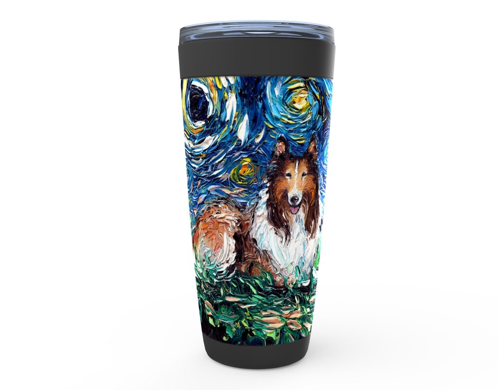 Collie Starry Night Dog Viking Tumbler Insulated Stainless Steel Drinkware Art By Aja Travel Mug