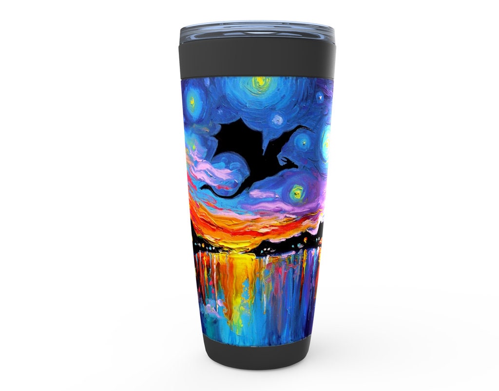 Flying Dragon Silhouette At Sunset Fantasy Art Viking Tumbler Insulated Stainless Steel Drinkware By Aja Home Goods Coffee Mug