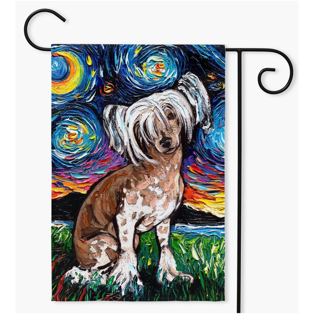 Chinese Crested Starry Night Yard Flags