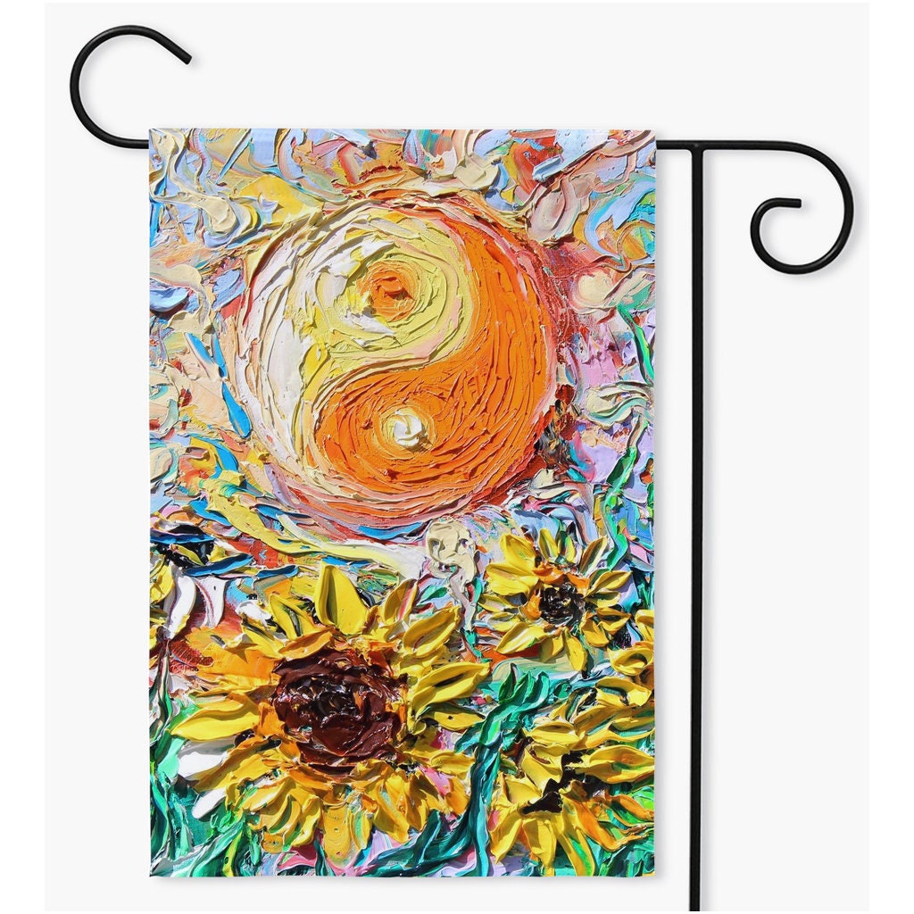 Yin Yang Psychedelic Sunflowers Bohemian Yard Flags