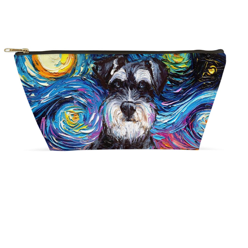 Miniature Schnauzer Dog Starry Night Art Accessory Pouch With TBottom Stand Up Travel / Makeup Bag Choose Size