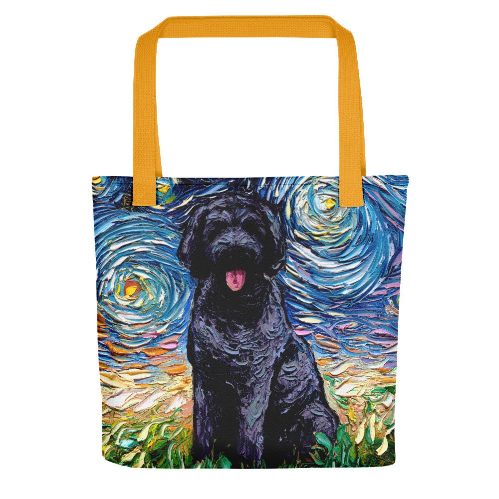 Black Goldendoodle Dog Starry Night Tote bag handbag artwork by Aja doodle dog lover gift Labradoodle purse