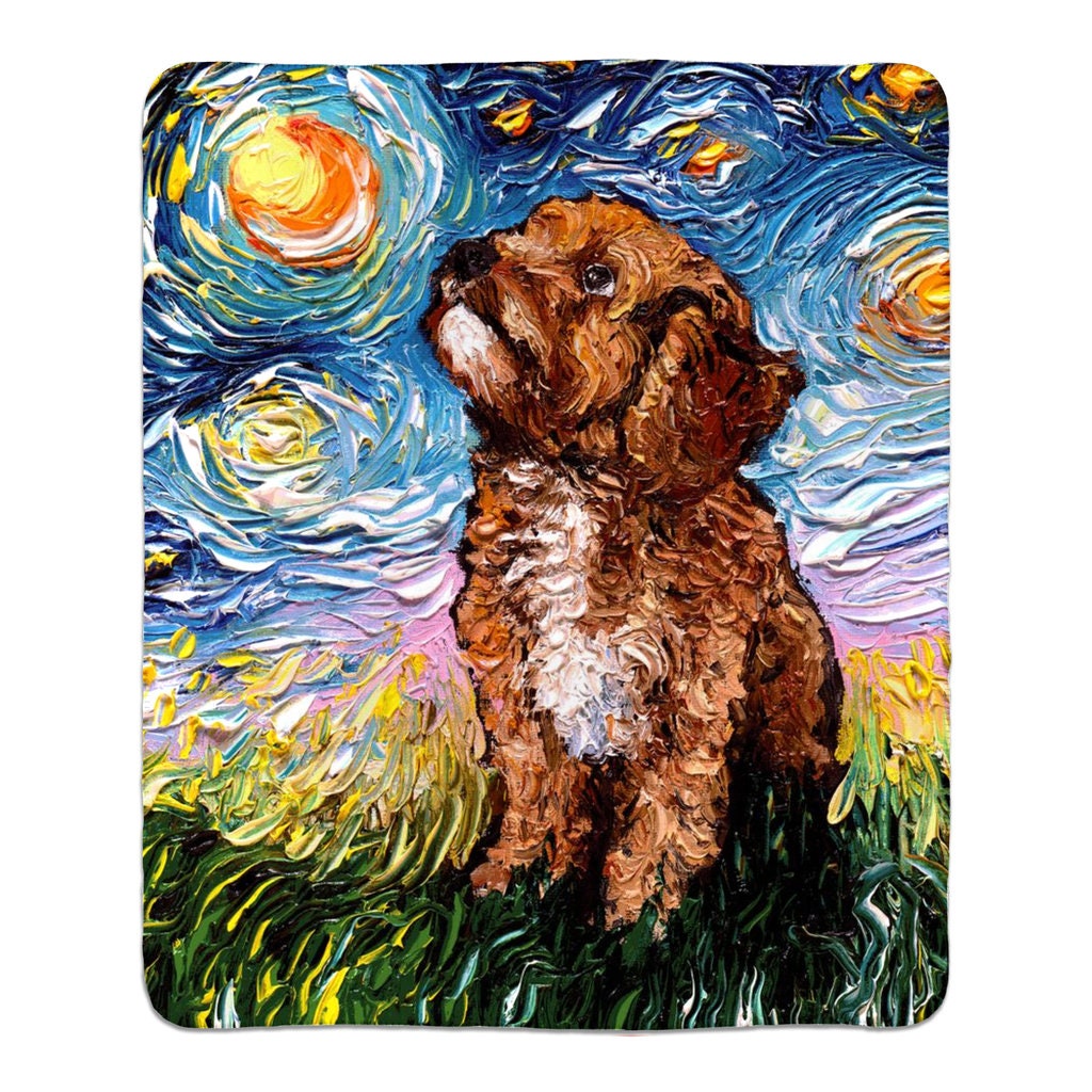 Premium Fleece Sherpa Blanket Cavapoo Starry Night Dog Throw 60x50 inches