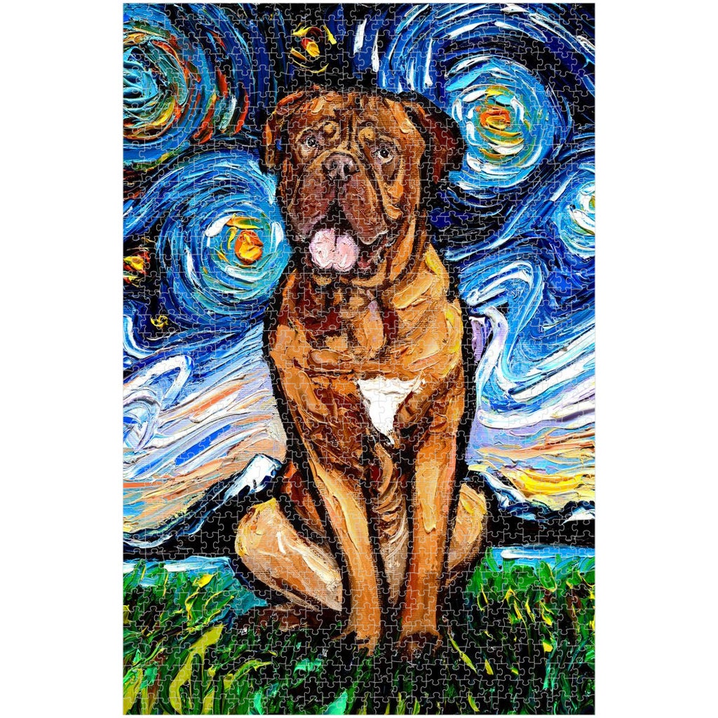 Premium Boxed Puzzles Dogue De Bordeaux Mastiff Starry Night Dog Art By Aja Choose From Multiple Sizes Rainy Day Activity