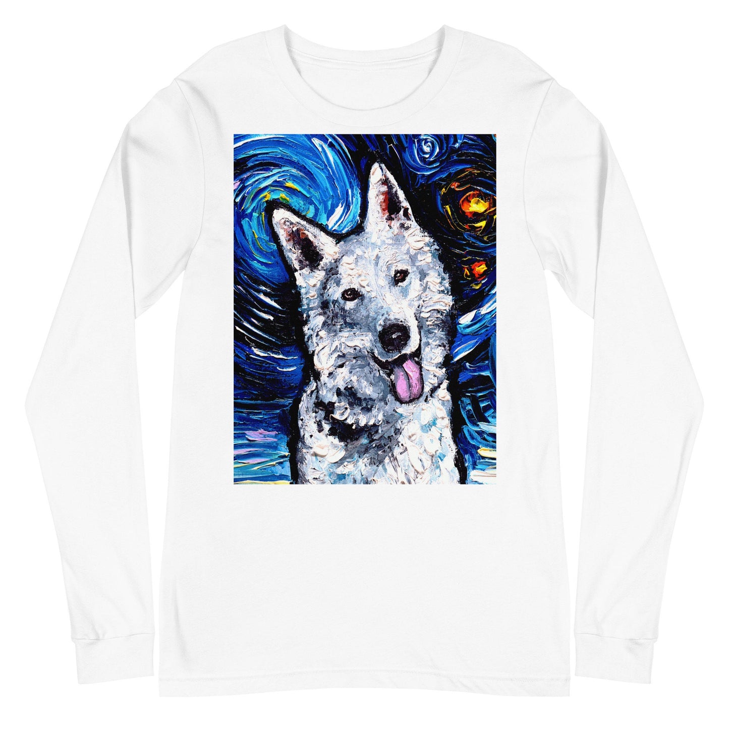 Unisex Long Sleeve Tee Shirt White German Shepherd Portrait Starry Night Dog Art by Aja Bella + Canvas 3501 clothing Swiss Shepherd