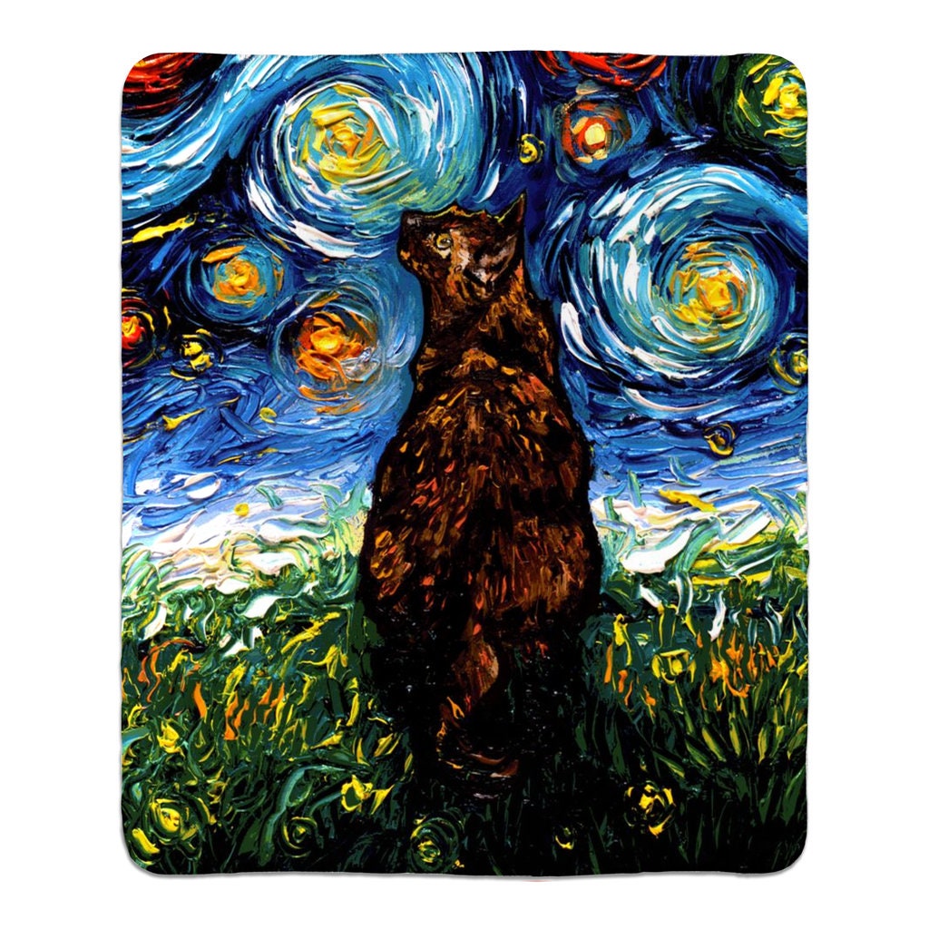 Fleece Sherpa Blanket Tortoiseshell Cat Starry Night 60x50 Inches