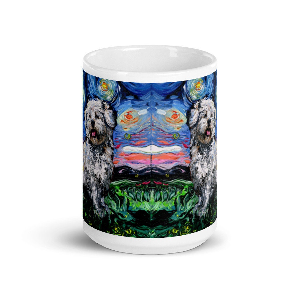 Coton de Tuléar Coffee Mug Starry Night Dog Art by Aja ceramic coffee cup artwork home goods