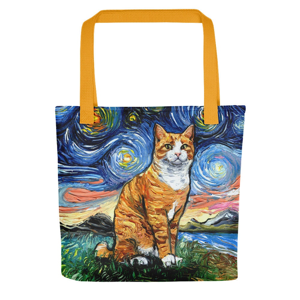 Tote Bag Orange Tuxedo Tabby Cat Starry Night handbag artwork by Aja cat lover gift gym bag shopping grocery bag carry all