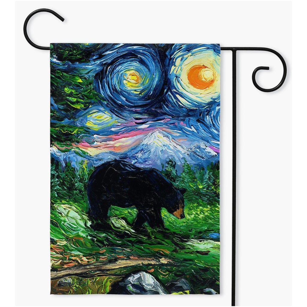 Black Bear Smoky Mountain Forest Starry Night Yard Flags