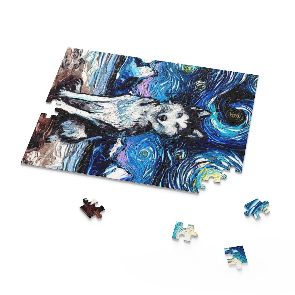 Premium Puzzle Husky Starry Night Dog 110 252 or 500 pieces in Gift Tin Art By Aja Board Game Rainy Day Activity Free Us Shipping