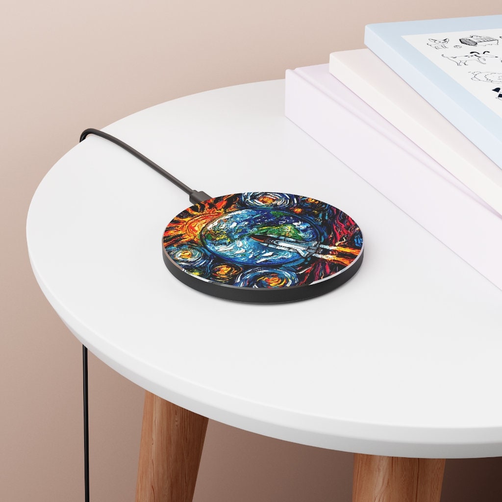 Wireless Phone Charger Space Shuttle Starry Night Outer space Science Desktop Accessories iPhone Android Charging Station Art by Aja
