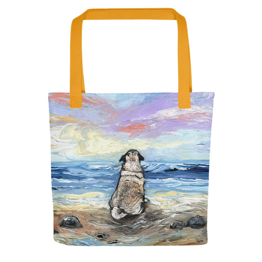 Tote Bag Beach Days Pug Dog handbag artwork by Aja dog lover gift 15x15 inches printed both sides Purse Reusable Grocery Bag