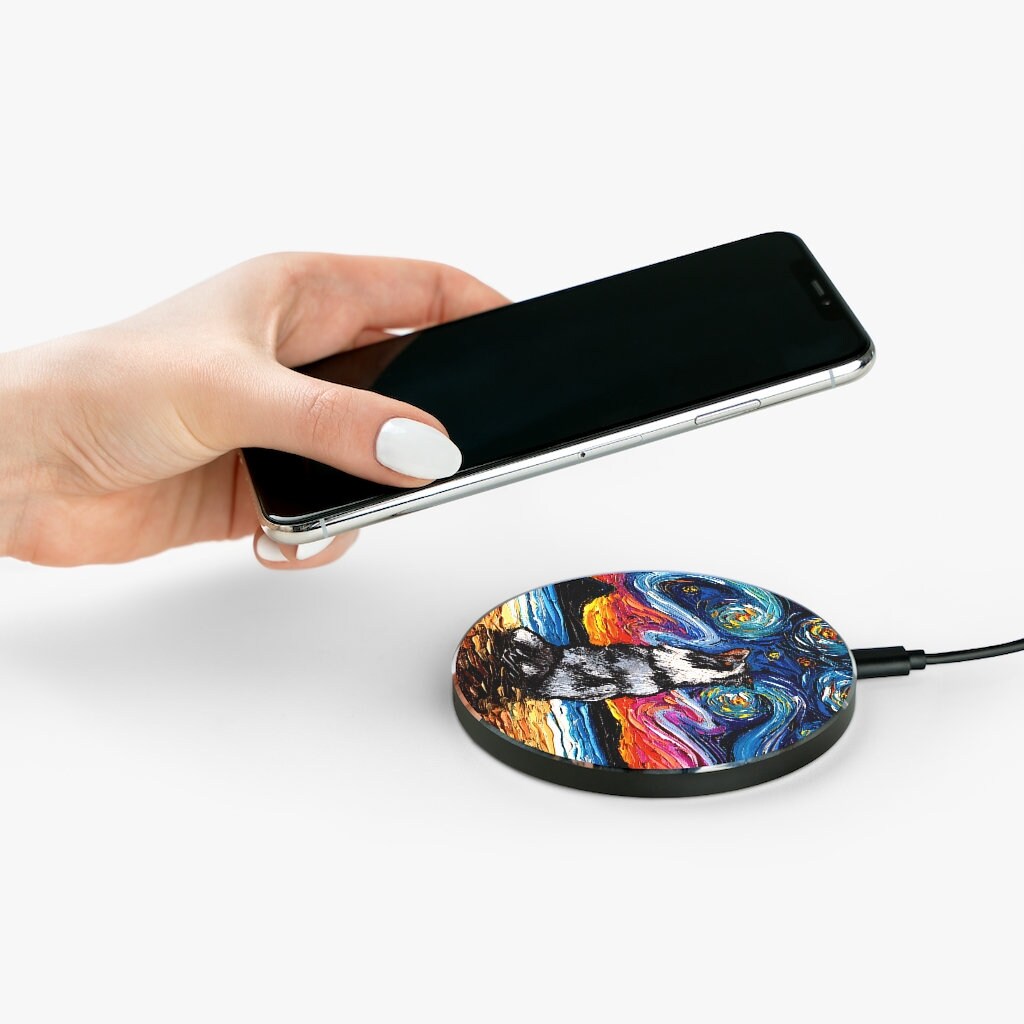Wireless Phone Charger Merle Sheltie Shetland Sheepdog Starry Night Dog Desktop Accessories iPhone Android Charging Station Art by Aja
