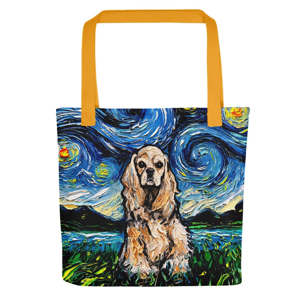 Buff American Cocker Spaniel Dog Starry Night Tote bag handbag artwork by Aja dog lover gift Reusable grocery gym beach carry all