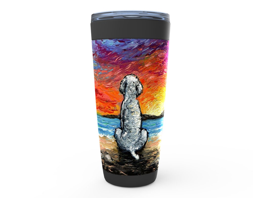 Beach Days White Poodle Dog Viking Tumbler Insulated Stainless Steel Drinkware Colorful Ocean Sunset Coastal Art By Aja Travel Mug