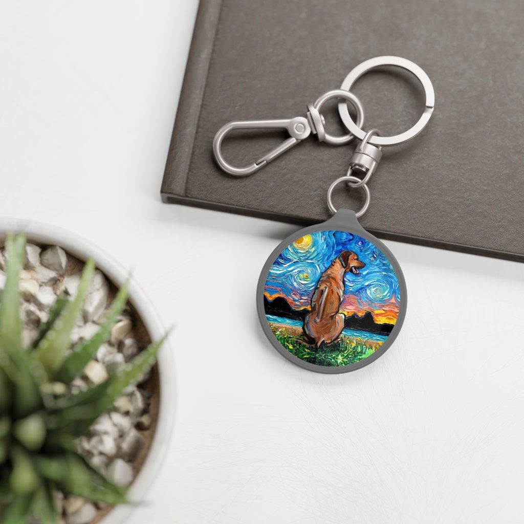Keychain - Rhodesian Ridgeback Starry Night Dog Key Chain Keyring Tag School Bag Tag Pet Charm Art by Aja