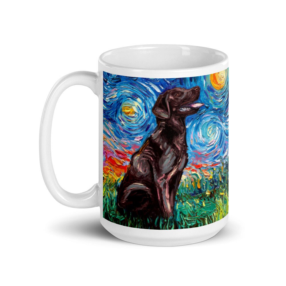Chocolate Labrador Night Coffee Mug Dog Lover Starry Night Art by Aja ceramic cup Brown Lab