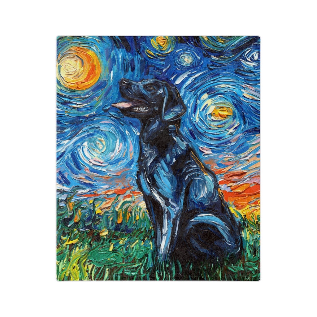 Velveteen Minky Blanket Black Labrador Starry Night Dog Throw