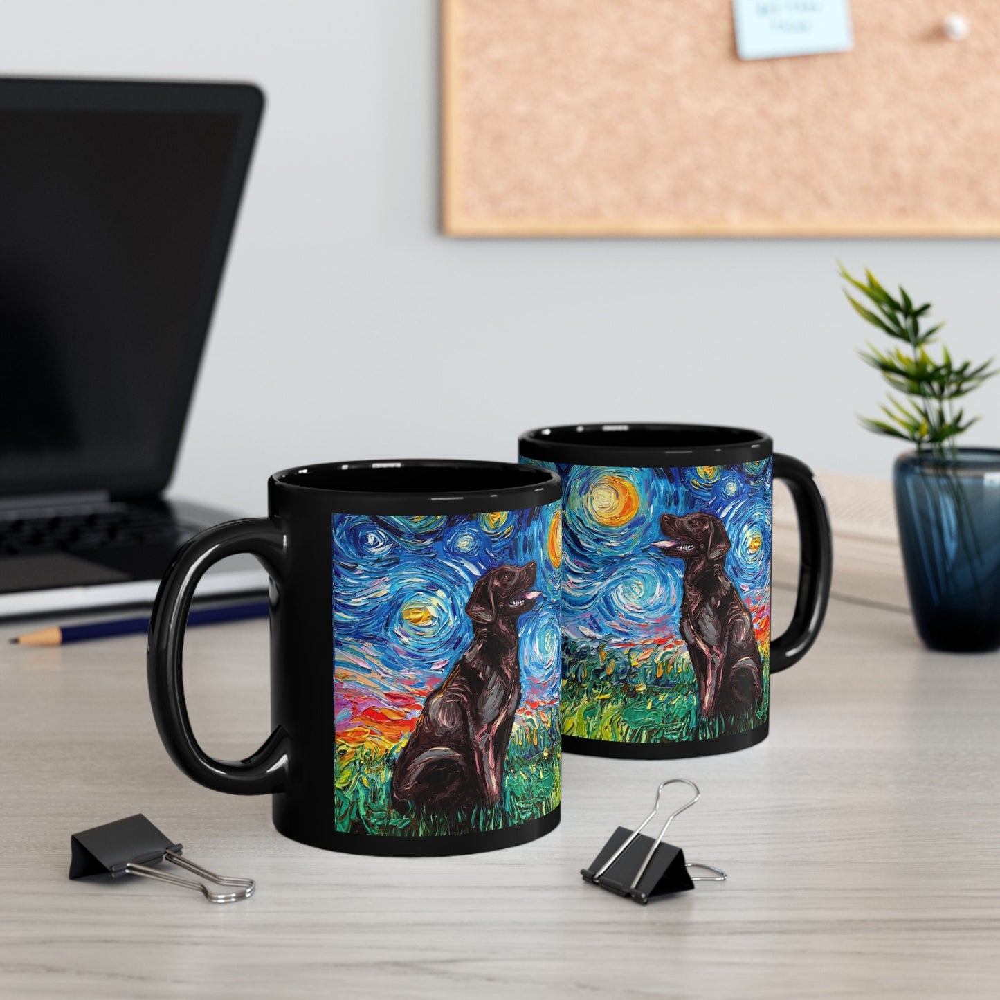 Starry Night Chocolate Labrador Dog Ceramic Coffee Mug Artisan Pet Lover Novelty Cup Unique Dog Mom Drinkware Aesthetic Dog Dad Tea Cup