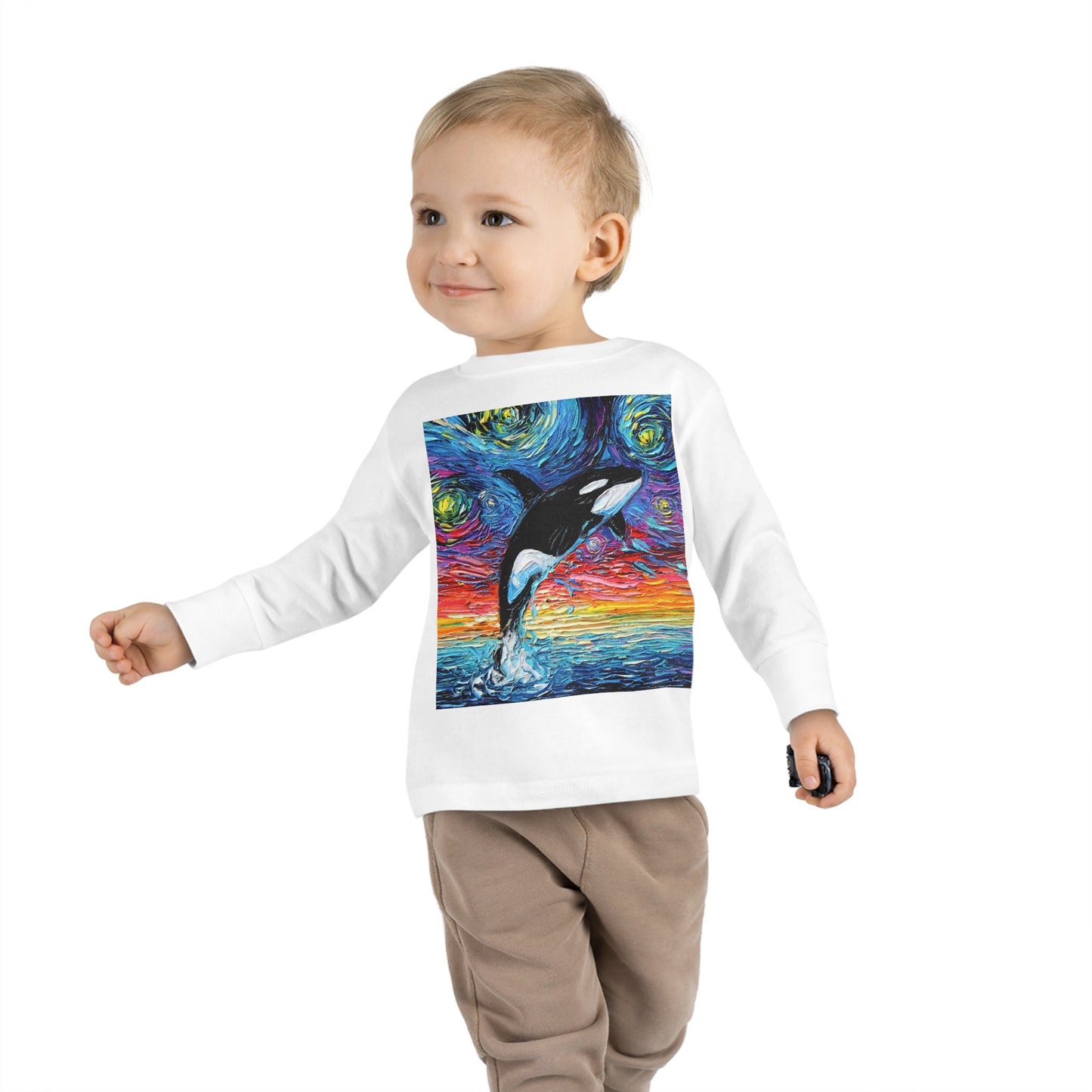 Toddler Long Sleeve Tee Orca Killer Whale Starry Night Ocean Sea Life Art by Aja Kid clothing Free US Shipping