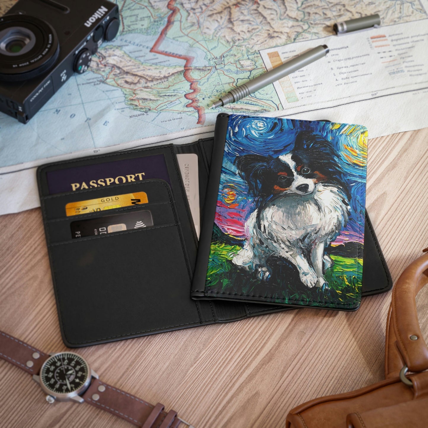 Passport Cover Papillon Starry Night Dog
