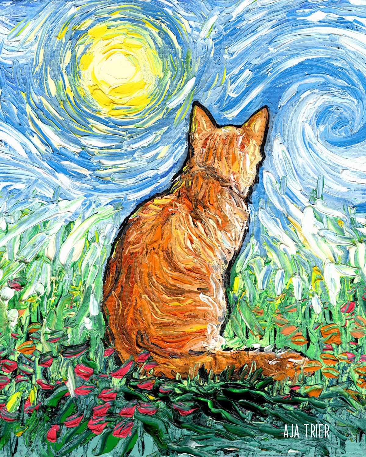 Orange Tabby Cat Impressionist Spring Morning Art CANVAS print Ready to Hang wall decor artwork display by Aja animal home Kitty