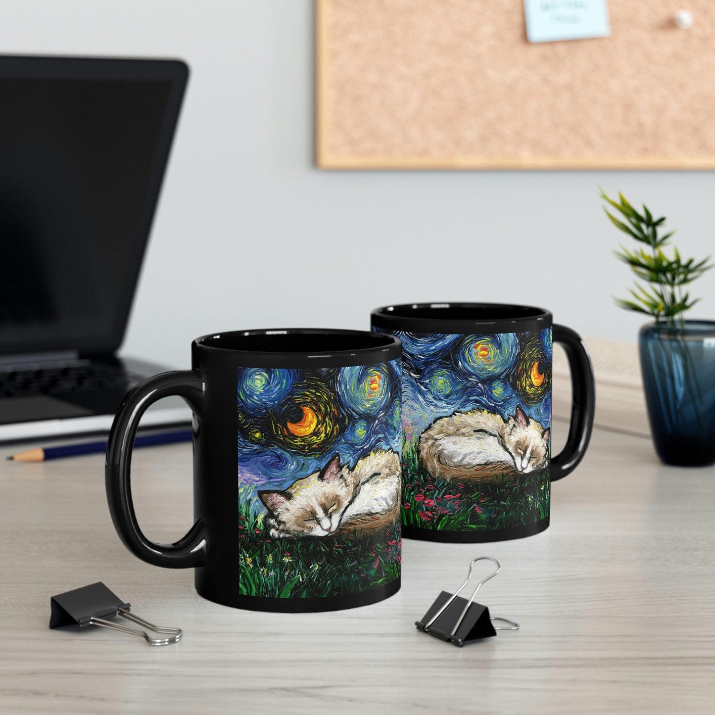 Starry Night Sleeping Ragdoll Cat Ceramic Coffee Mug Artisan Pet Lover Novelty Cup Unique Cat Mom Drinkware Aesthetic Cat Dad Hot Tea Cup