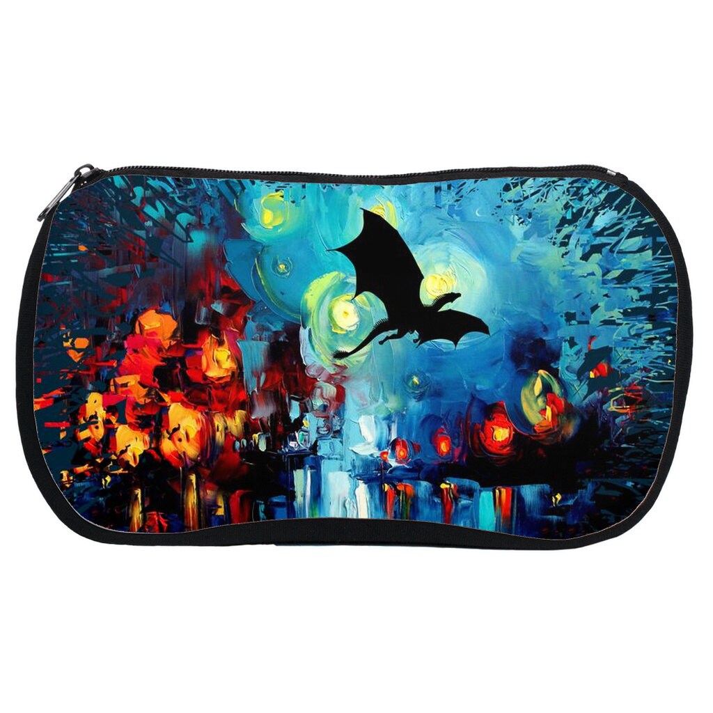 Cosmetic Bag Flight Of The Dragon Neoprene Rubber Makeup Pouch Travel Bag Colorful Abstract Fantasy Art By Aja