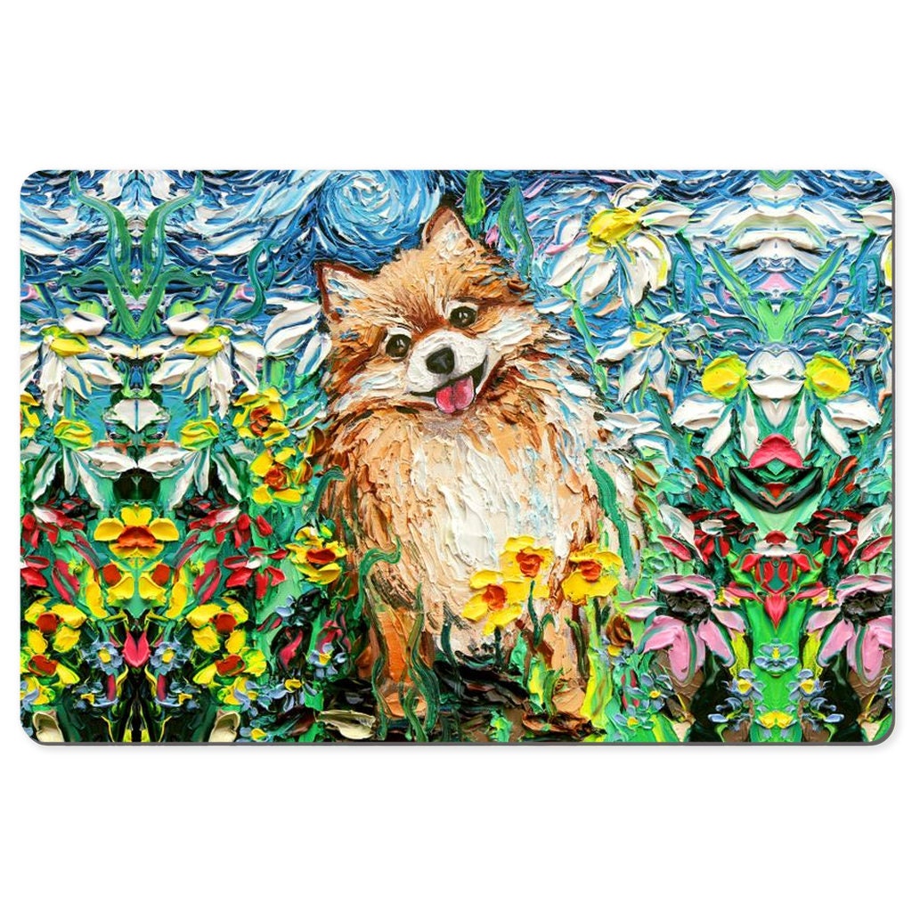 Desk Mats Happy Pomeranian Starry Night Dog Spring Flowers Art By Aja Mouse Pad Gaming Keyboard Mat 3 Sizes To Choose From