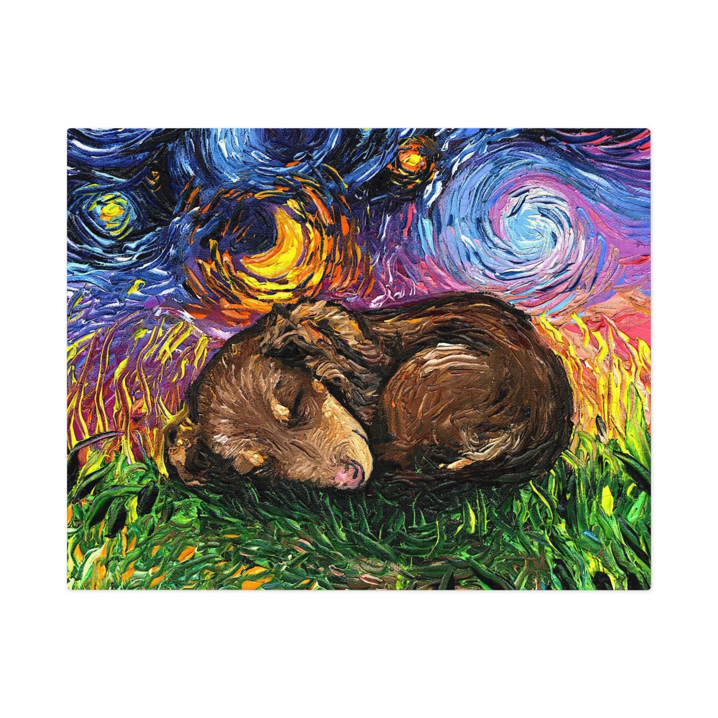 Premium Puzzle Sleeping Brown Dachshund Puppy Starry Night Dog 110 252 Or 500 Piece Puzzles in Gift Tin Art By Aja Rainy Day Activity