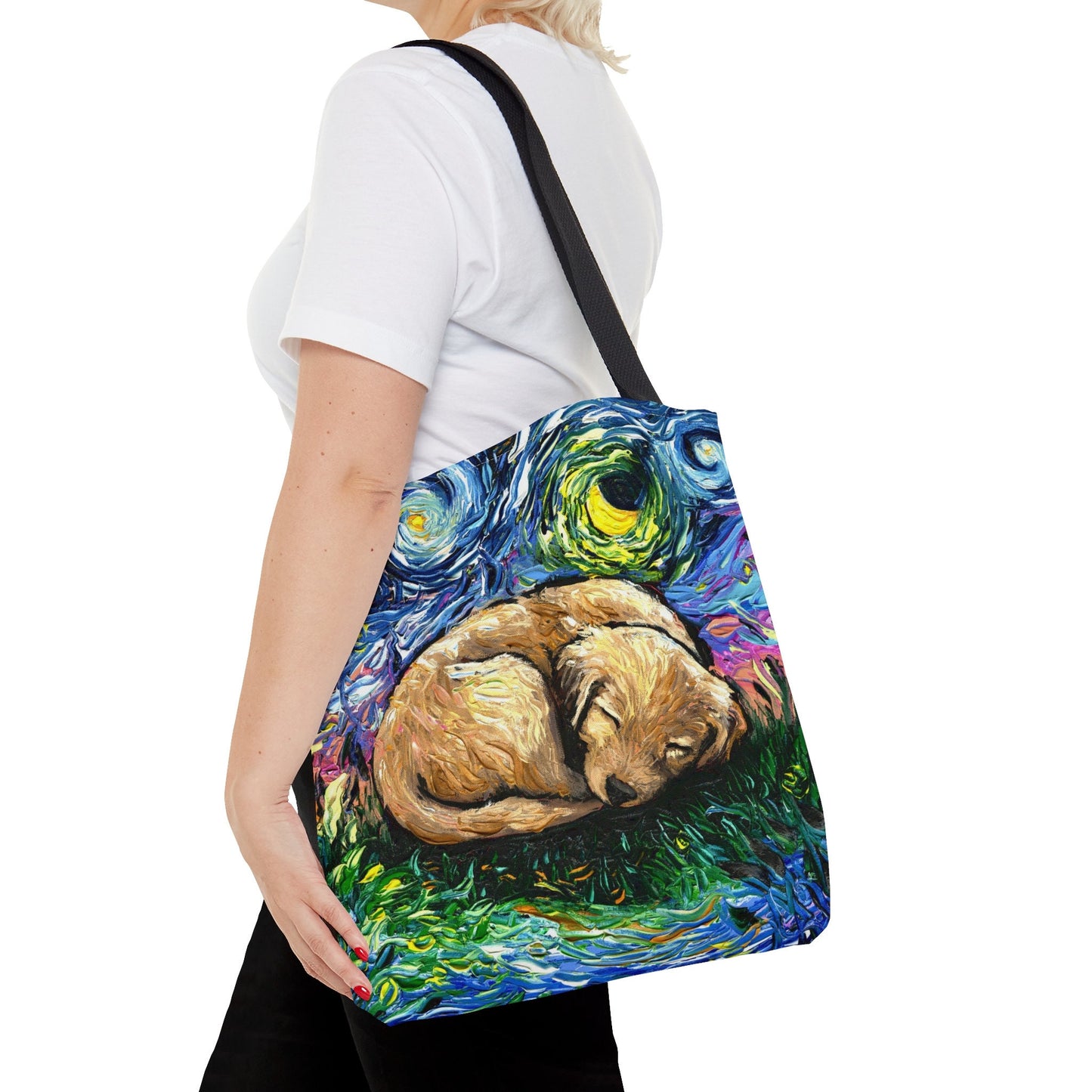 Tote bag Sleeping Golden Retriever Puppy Starry Night handbag Art by Aja 3 sizes free US Shipping