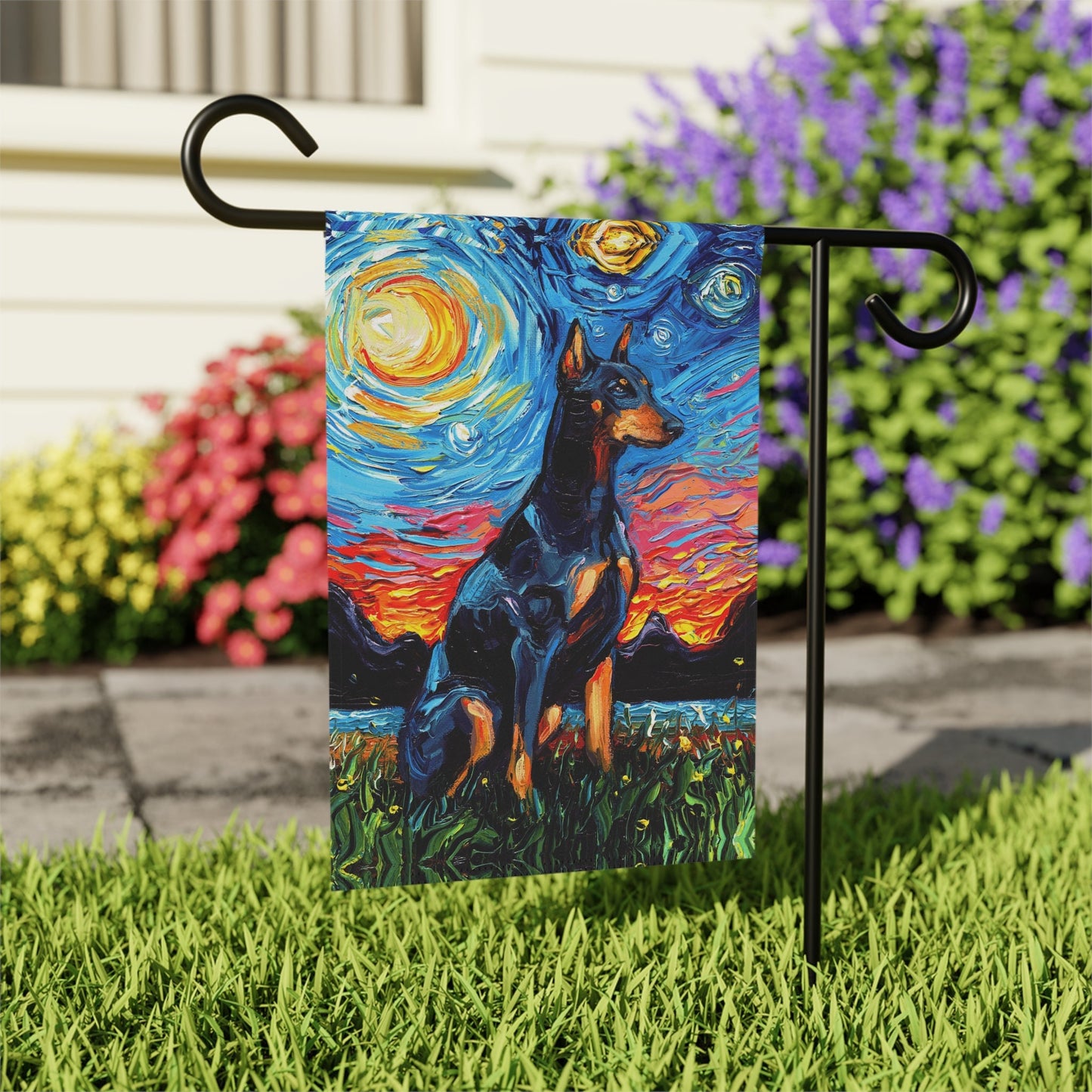 Doberman Starry Night Yard and House Flags