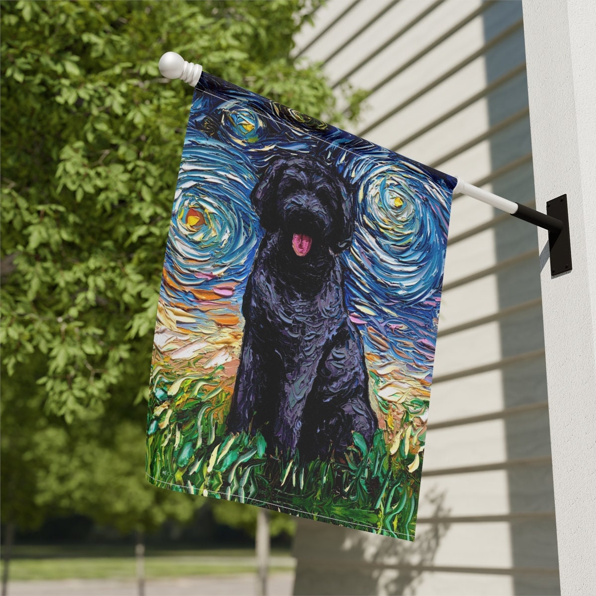 Black Goldendoodle Labradoodle Starry Night Yard and House Flags
