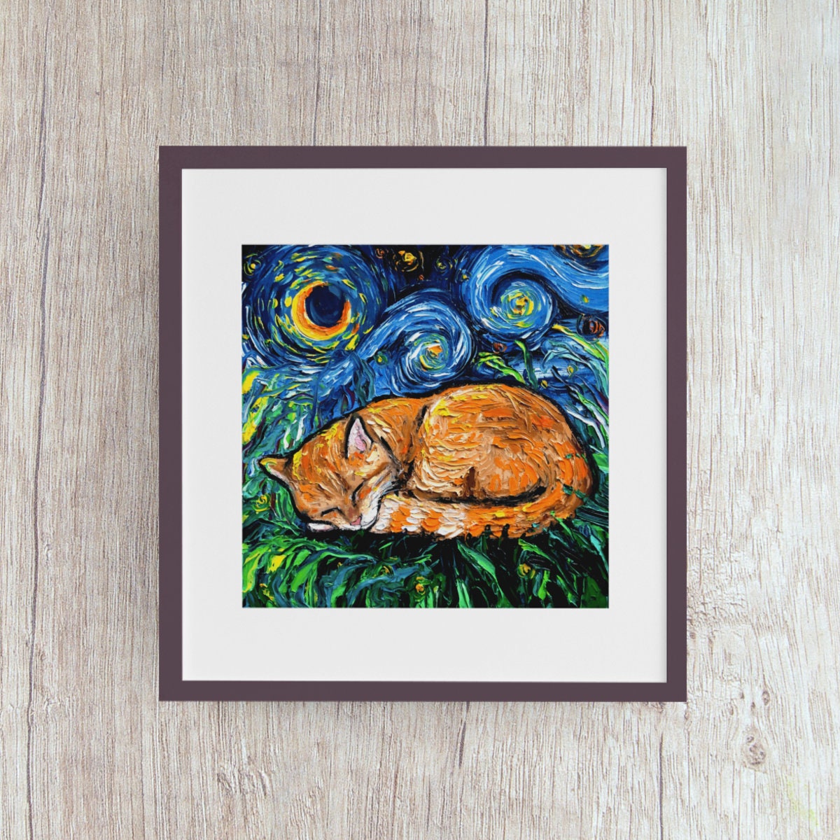 Cat Starry Night Painting Print Orange Tabby Cat Lover Gift Starry Cat Print Gallery Wall Art Impressionist Cat Home Decor Pet Art by Aja