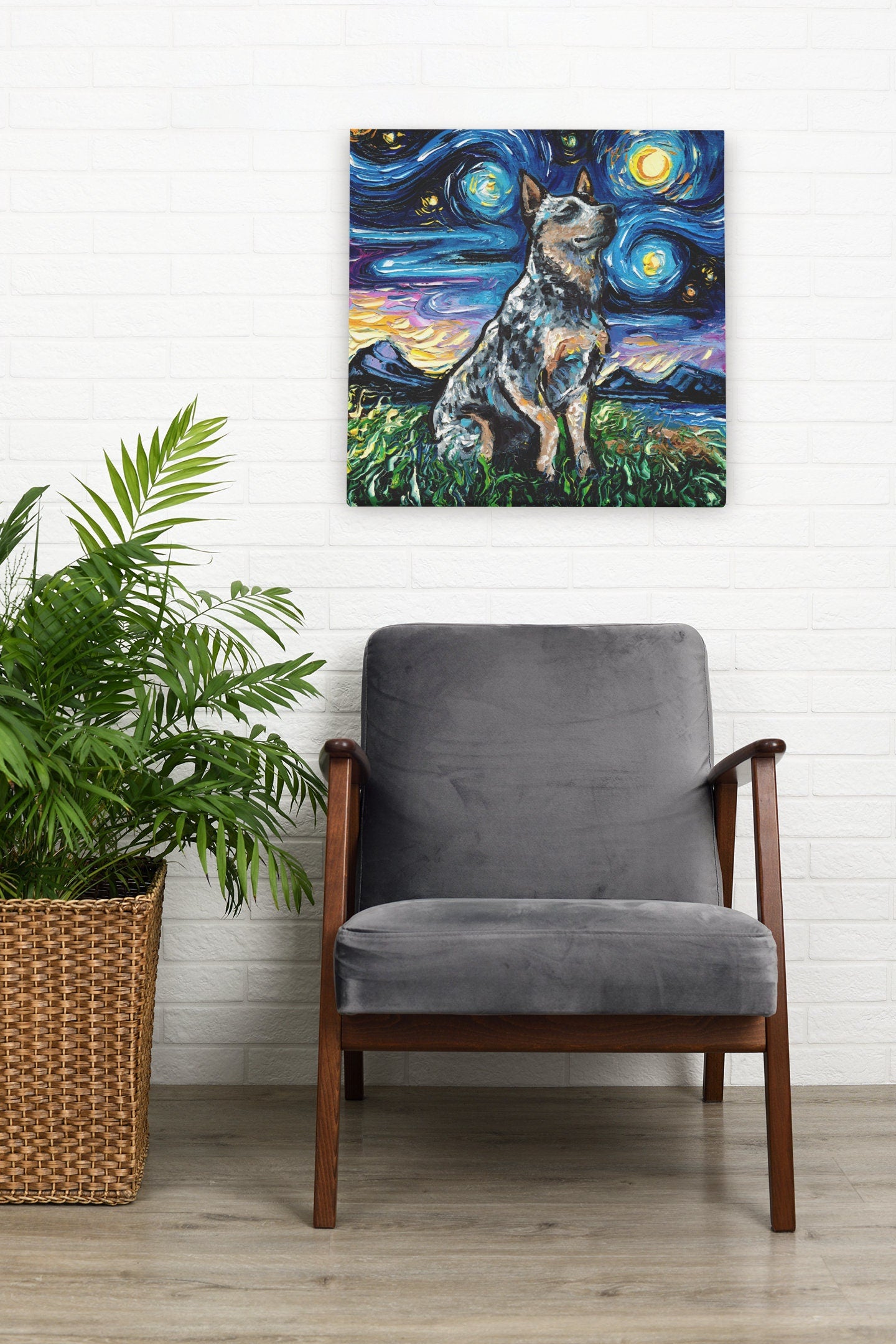 Blue Heeler Starry Night Canvas Print | Australian Cattle Dog Art | Dog Wall Art | Dog Lover Gift | Gallery Wall Art | Home Decor Art by Aja