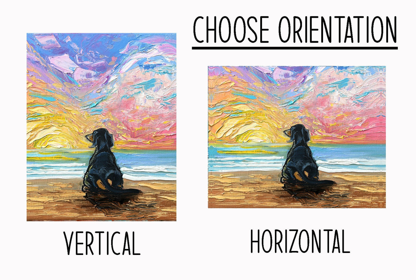 Black and Tan Dachshund Print Impressionist Dog Wall Art Dog Lover Gift Idea Colorful Beach Sunset Coastal Gallery Wall Art Pet Home Decor