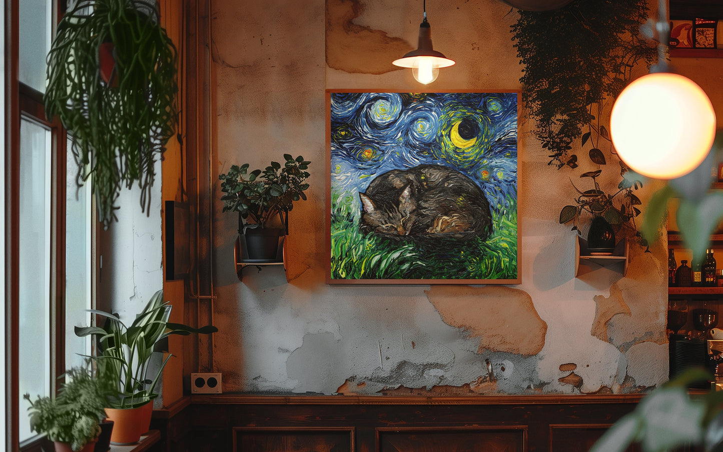 Cat Starry Night Painting Print Sleeping Brown Tabby Cat Lover Gift Starry Night Cat Print Gallery Wall Art Colorful Cat Home Decor Pet Mom