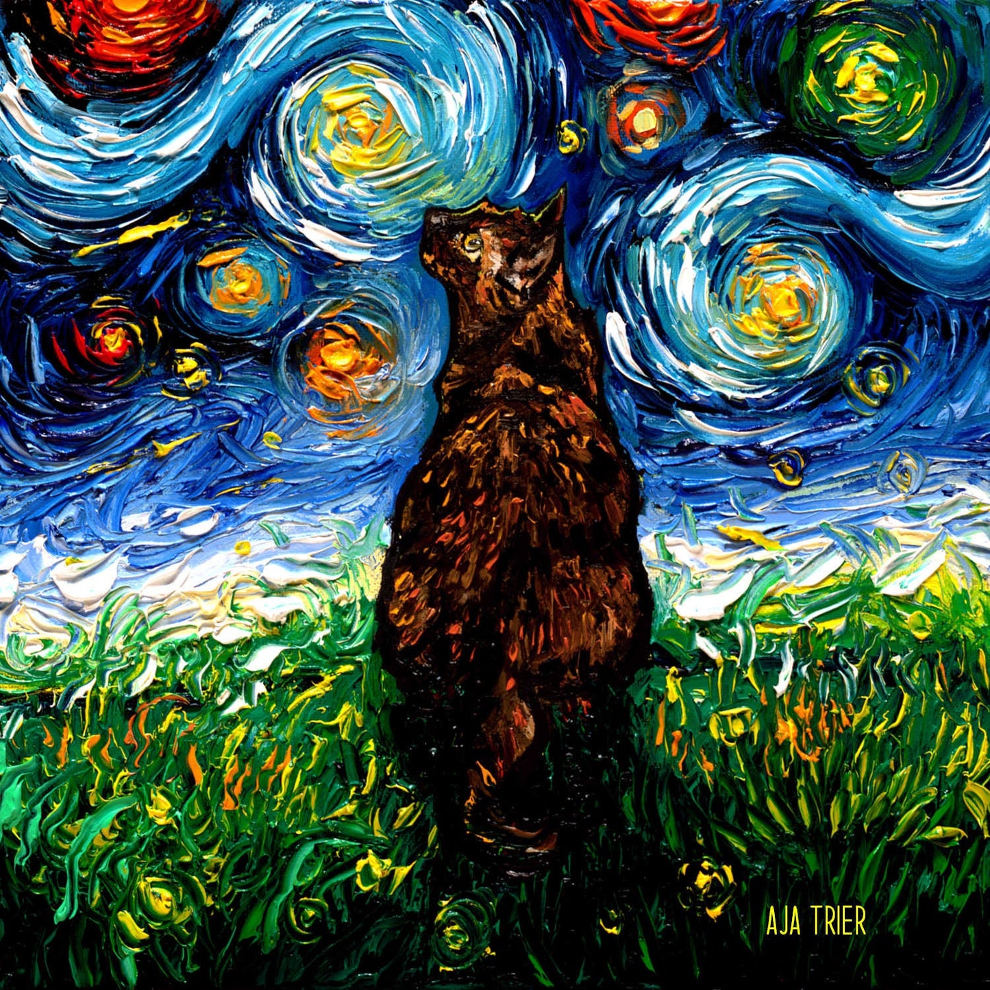 Tortoiseshell Cat Printable Wall Art Starry Night Digital Download Poster Home Decor PNG and JPG Files Print Your Own Tortie Cat Art