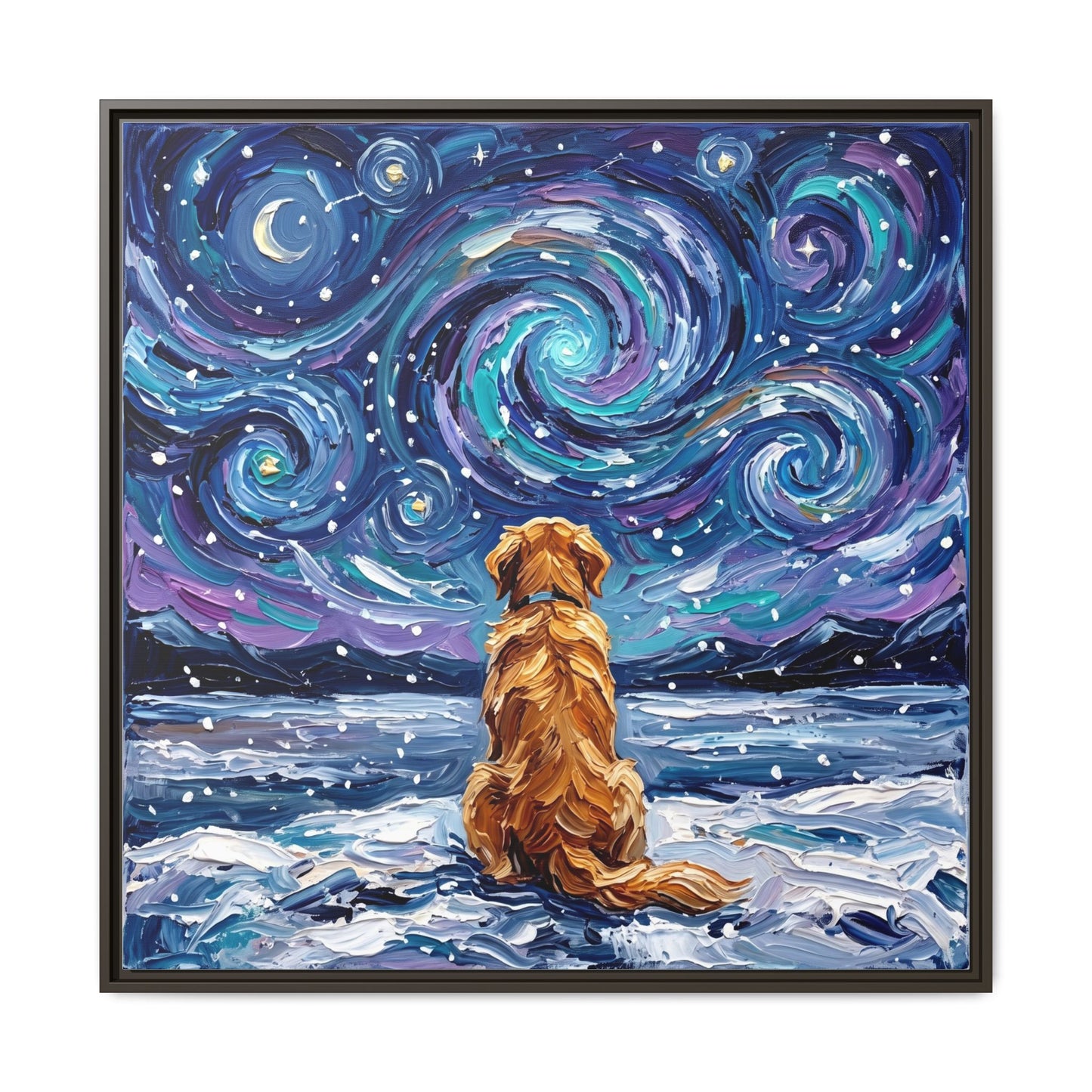 "Snowscape - Golden Retriever" Framed Canvas Wall Art