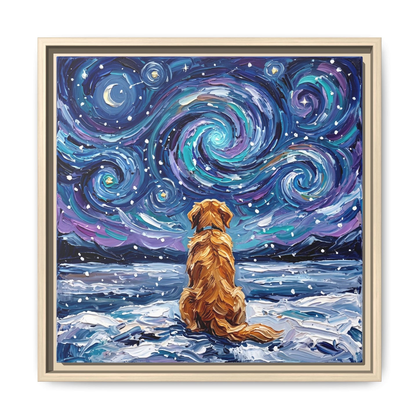 "Snowscape - Golden Retriever" Framed Canvas Wall Art