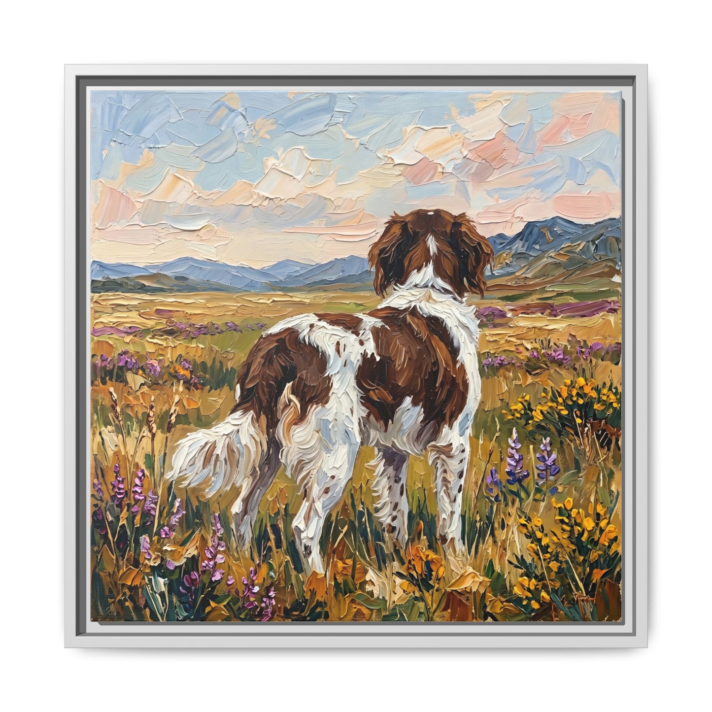 "Amongst The Flowers - Drentsche Patrijshond" Framed Canvas Wall Art