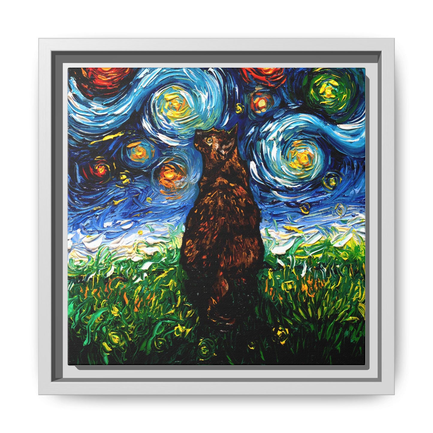 "Tortoiseshell Cat Night" Framed Canvas Wall Art