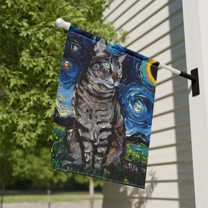 Starry Night Gray Tabby Cat Garden and House Flags