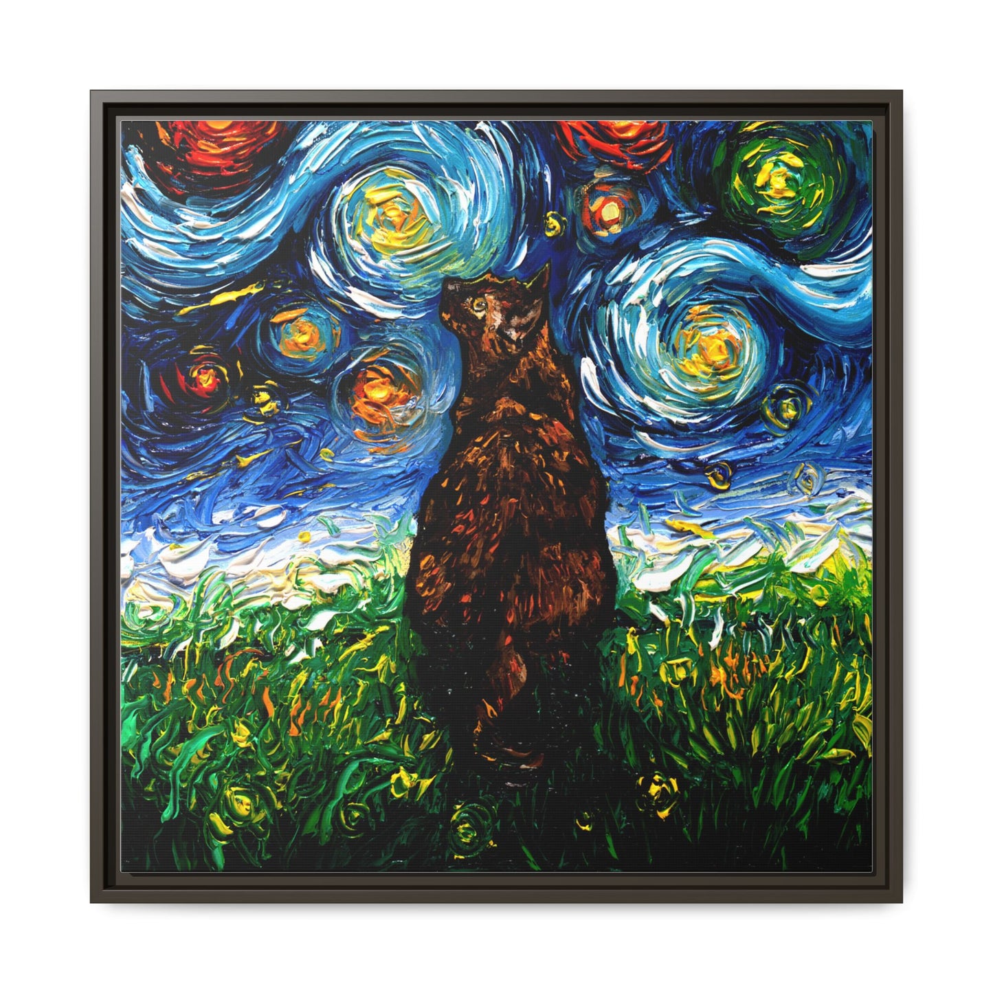 "Tortoiseshell Cat Night" Framed Canvas Wall Art