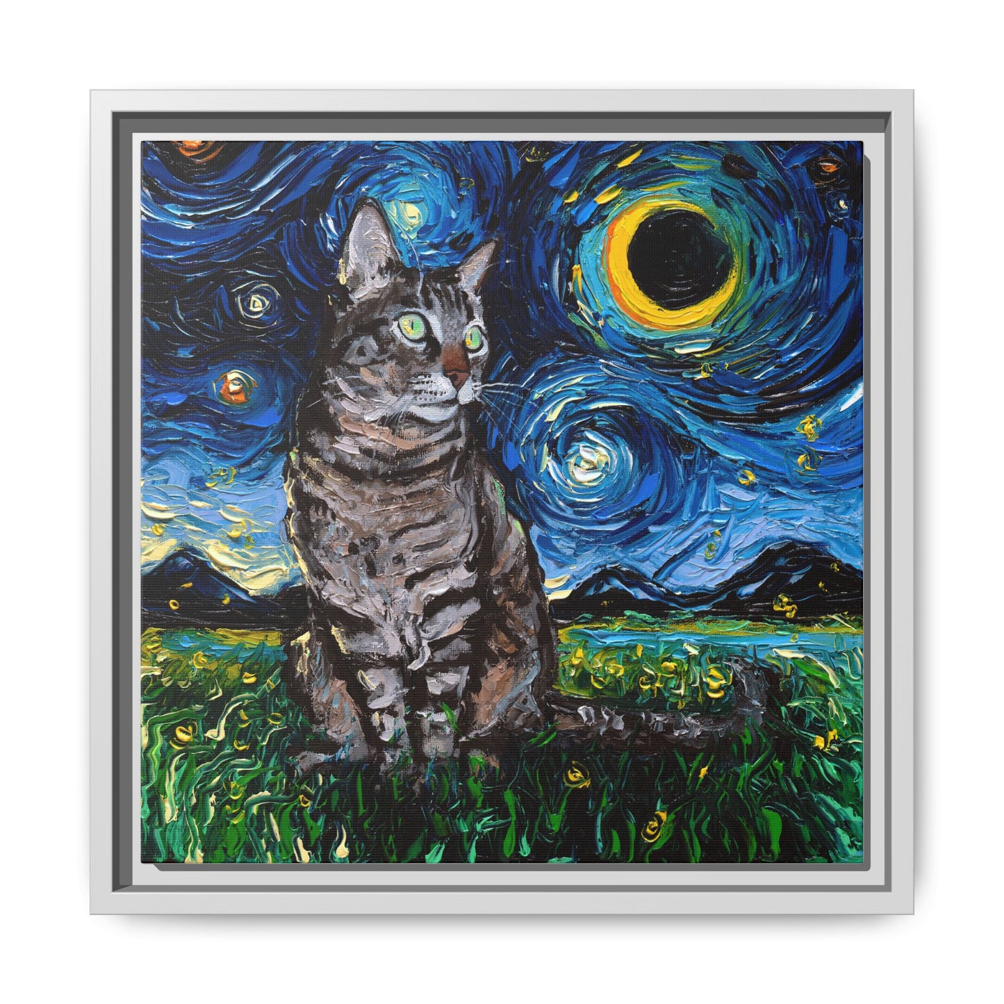 "Tabby Night" Framed Canvas Wall Art